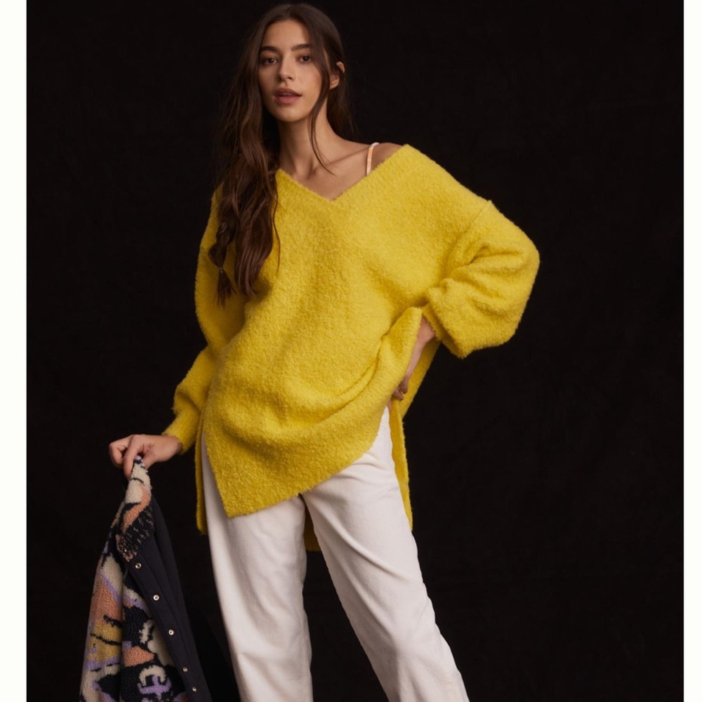 Anthropologie Teddy V-neck Chartreuse Sweater